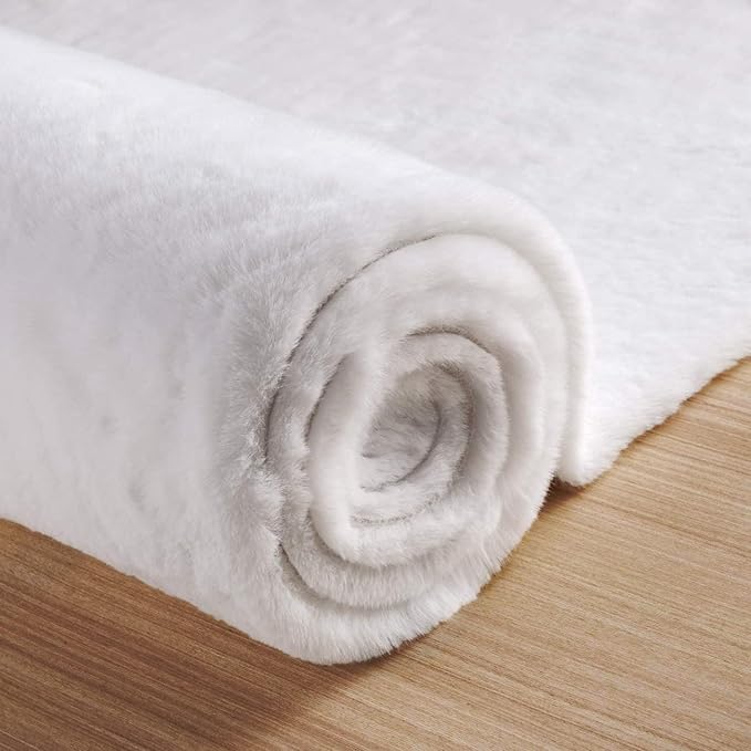 ORINOVA White Fluffy Faux Rabbit Fuzzy Fur Rug for Living Room Machine Washable Shaggy 2x8 Runner Rug for Bedroom Nursery Rectangle Rugs