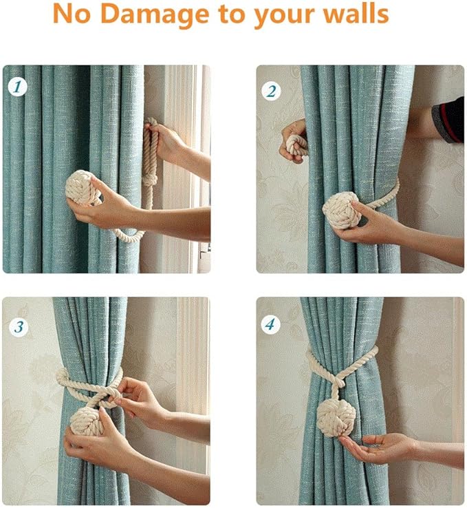 Melaluxe 4 Pack Curtain Tiebacks - Heavy Duty Curtain Rope Tieback, Handmade Rural Decorative Curtain Holdbacks (Red)