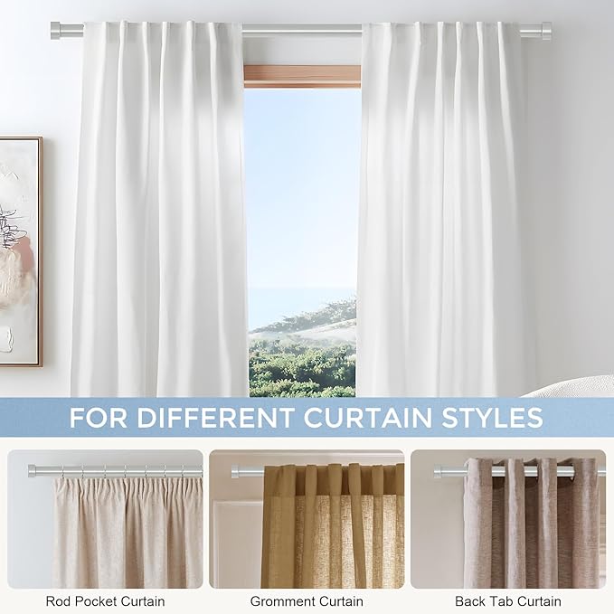 VOIIY Silver Curtain Rods for Windows 18 to 42 Inch(1.5-3.5 Feet),1" Diameter Drapery Rods with Modern Style End Cap Finials,Size:18-42 Inch, Antique Silver