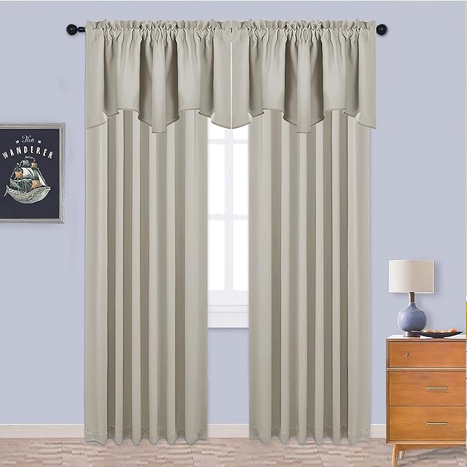 NICETOWN Farmhouse Curtain Valances for Kitchen Windows/Bathroom/Living Room/Bedroom Privacy Decorative Rod Pocket Short Samll Winow Valance Curtains, 52" W x 18" L, Natural, 2 Panels