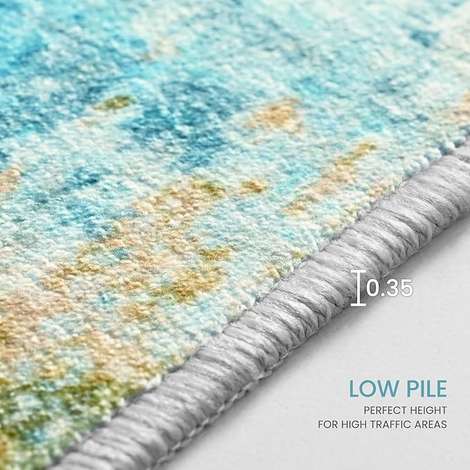 2x6 Teal Blue Rug Runners for Hallways Kitchen Runner Rug Non Slip Washable Long Runner Rugs with Rubber Backing Soft Abstract Carpet Runner for Bedroom, Kitchen, Bathroom, Entryway