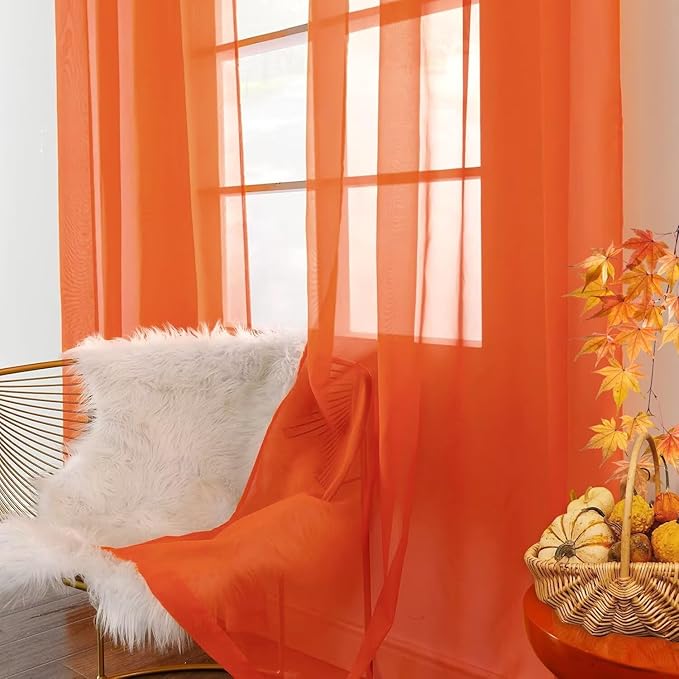 youleyar Solid Sheer Rod Pocket Curtain Voile Draperies 2 Panels White Beige Black Grey Coffee 52 Inch Width 90 Inch Long 1 Pair for Kitchen Bedroom Children Living Room Yard (Burnt Orange,52Wｘ90L)