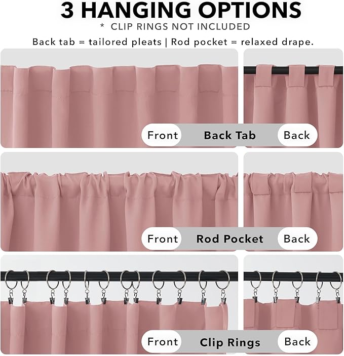Deconovo Blackout Curtains, Thermal Insulated, W42 x L72 2 Panels, Back Tab, Machine Washable, Room-Darkening Drapes for Bedroom/Living Room Coral Pink