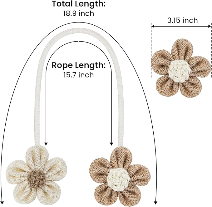 KLOGTSIND Flower Curtain Tiebacks, 6 Pack Boho Curtain Ties Elegant DIY Curtain Holdbacks, Decorative Window Drape Twist Tie Backs for Bedroom Decor, Nursery Decor, Farmhouse Decor