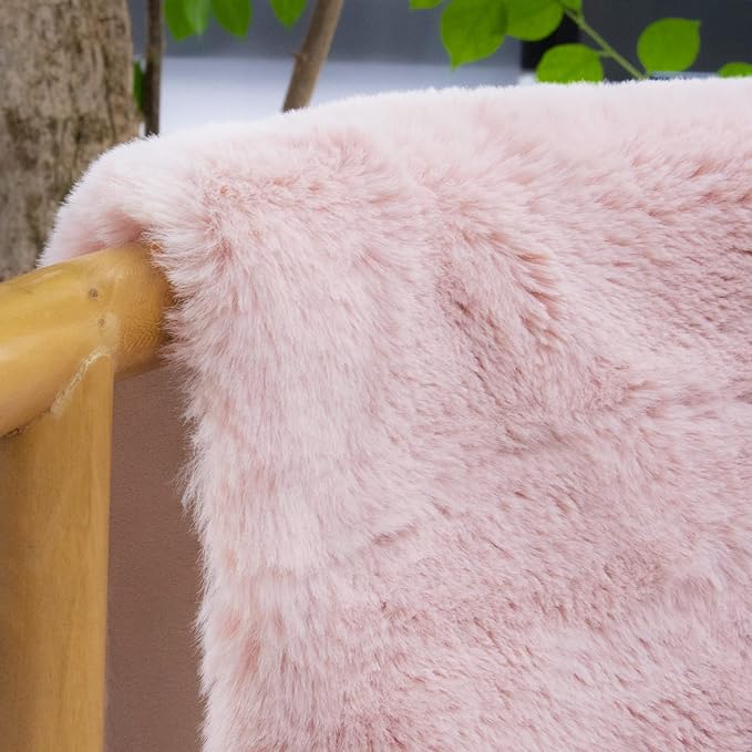 ORINOVA Pink Fuzzy Washable Furry Area Rugs for Living Room Faux Rabbit Fur Nursery Rug for Bedroom 2x4 Runner Rug