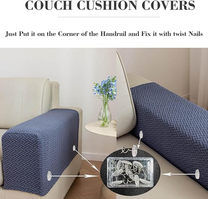 2Pcs Couch Arm Covers, Armrest Cover for Sofa, Sofa Arms Covers Washable Arms with Twist Pins Soft,Skin-Friendly for Pets (Texture Light Coffee, Armrest Cover)