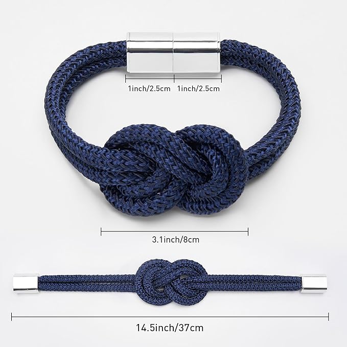 NICEEC 2 Pack Mini Magnetic Curtain Tiebacks Nordic Simple Style Drape Tie Backs Elegant Hand Weave Rope Knot Decorative Curtain Holdbacks for Home & Office Thin Window Drapery (Dark Blue)