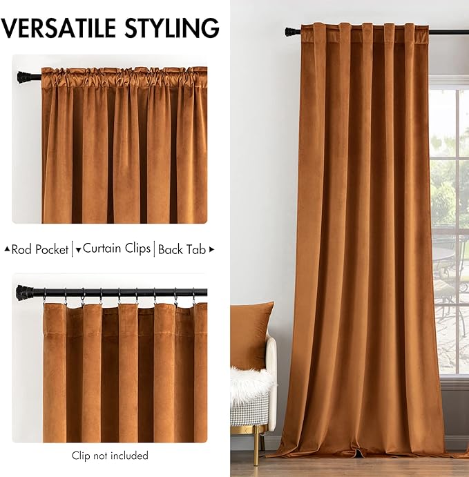 MIULEE Velvet Curtains 108 inches Long 2 Panels - Luxury Blackout Curtains for Bedroom Living Room Thermal Insulated Noise Reducing Super Soft Window Drapes Rod Pocket & Back Tab, Gold Brown