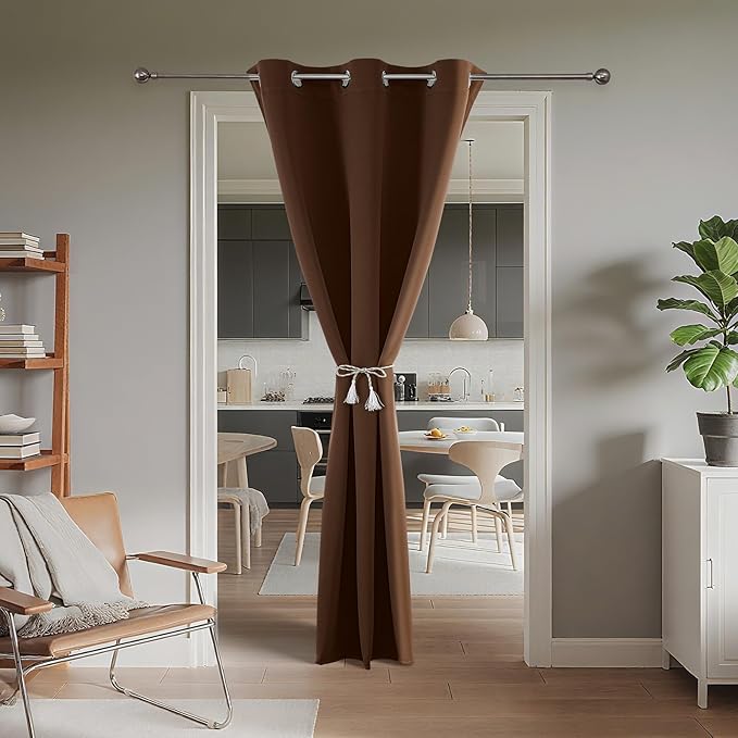 Joydeco Blackout Door Curtain for Doorway Privacy 78 Inches Long, Grommet Closet Curtain for Open Closet, Room Divider for Bedroom Living Room (Brown, 40Wx78L, 1 Panel)