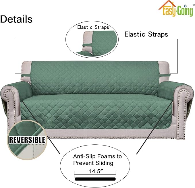 Easy-Going 4 Seater Sofa Slipcover Reversible Sofa Cover Water Resistant Couch Cover with Foam Sticks Elastic Straps Furniture Protector for Pets Children Dog Cat (XX-Large, Cyan/Ivory)