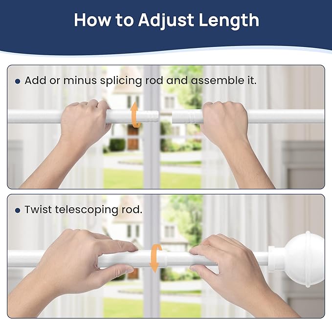 ENJOYBASICS 2 Pack No Drill Curtain Rods for Window 48 to 84 Inches, 5/8 Inch Diameter Renter Friendly Drapery Rod with Adhesive Brackets without Drilling, Adjustable from 27 to 90 Inches, White