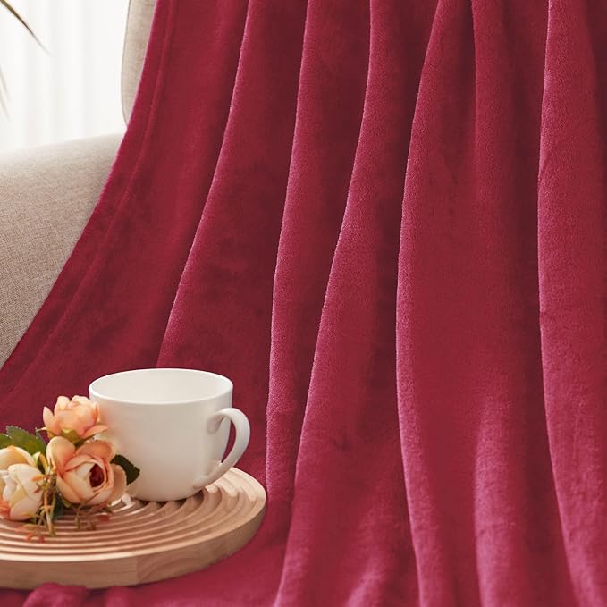 Exclusivo Mezcla Fleece Throw XL Blanket for Couch, Sofa, Super Soft and Warm Deep Red Blankets, All Season, Cozy, Plush, Lightweight, 50x70 Inches