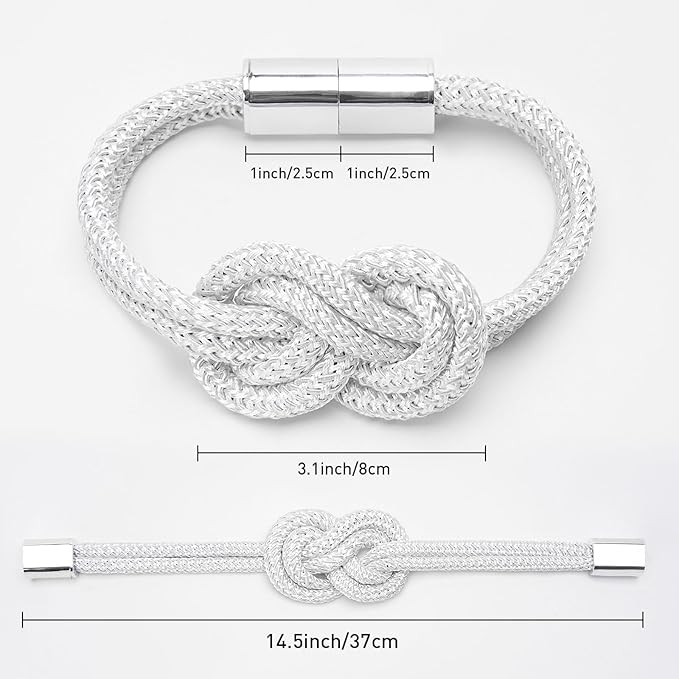NICEEC 2 Pack Mini Magnetic Curtain Tiebacks Nordic Simple Style Drape Tie Backs Elegant Hand Weave Rope Knot Decorative Curtain Holdbacks for Home & Office Thin Window Drapery (White)