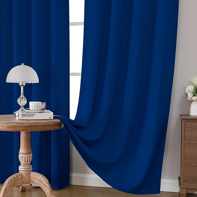 CUCRAF Royal Blue Blackout Curtains 45 inch Length 2 Panels Set, Rod Pocket Room Darkening Drapes for Bedroom Living Room, Insulated Thermal Light Blocking Window Curtain (W52 x L45 Inch)