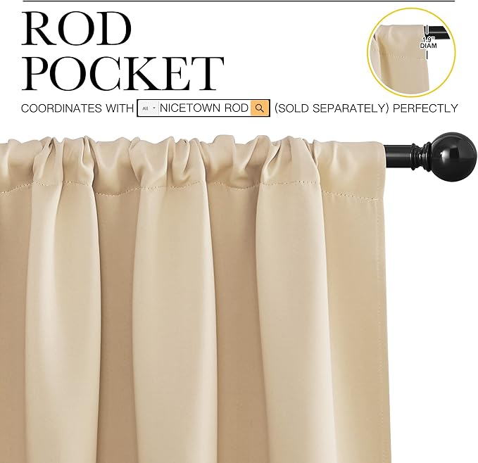 NICETOWN Blackout Room Darkening Curtains - Home Decoration Light & Noise Reducing Thermal Insulated Window Draperies with Rod Pocket Top (Biscotti Beige, 2 Panels, 34 inches Wide x 84 inches Long)