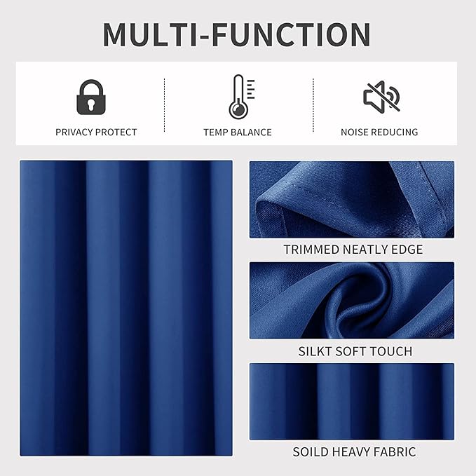 Joydeco Blackout Curtains 63 inch Length 2 Panels Set, Thermal Insulated Long Curtains & Drapes 2 Burg, Room Darkening Grommet Drapes for Bedroom Living Room Windows (W42 x L63 Inch, Royal Blue)