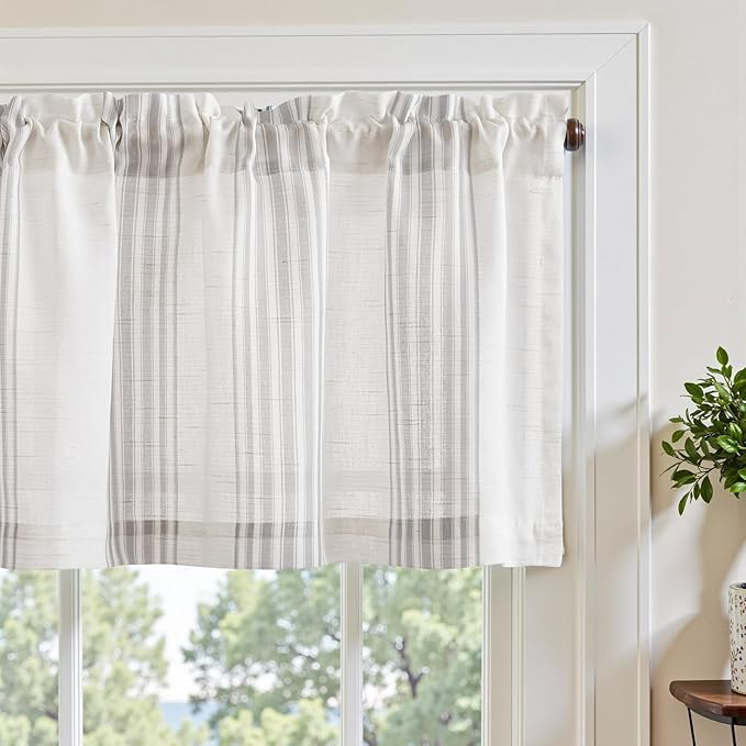 jinchan Striped Linen Valance Curtain 16 Inch Vertical Striped Valance for Kitchen Bathroom Light Filtering Rod Pocket Cottagecore Farmhouse Semi Sheer Short Window Curtain 1 Panel Grey