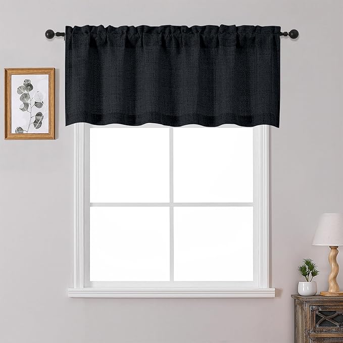 OWENIE Black Valances for Windows 1 Pcs 20 Inch Length, Light Filtering Textured Short Small Valance Curtains for Bathroom Basement Living Room Bedroom, Half Window Curtains Over Sink, 60" W by 20" L