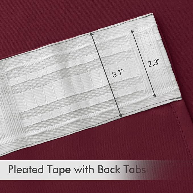 MIULEE Christmas Wine Red Back Tab Blackout Curtains 108 Inch Long 2 Panels Set for Bedroom, Rod Pocket/Pinch Pleat Extra Long Thermal Insulated Living Room Darkening Pleated Light Blocking Drapes