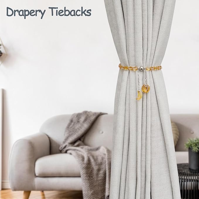 PEDOBO Magnetic Curtain Tiebacks, 2 Pack Crystal Beaded Sun & Moon Pendants Sheers/Draperies Holdbacks for Window Home Office Decor (Gold)