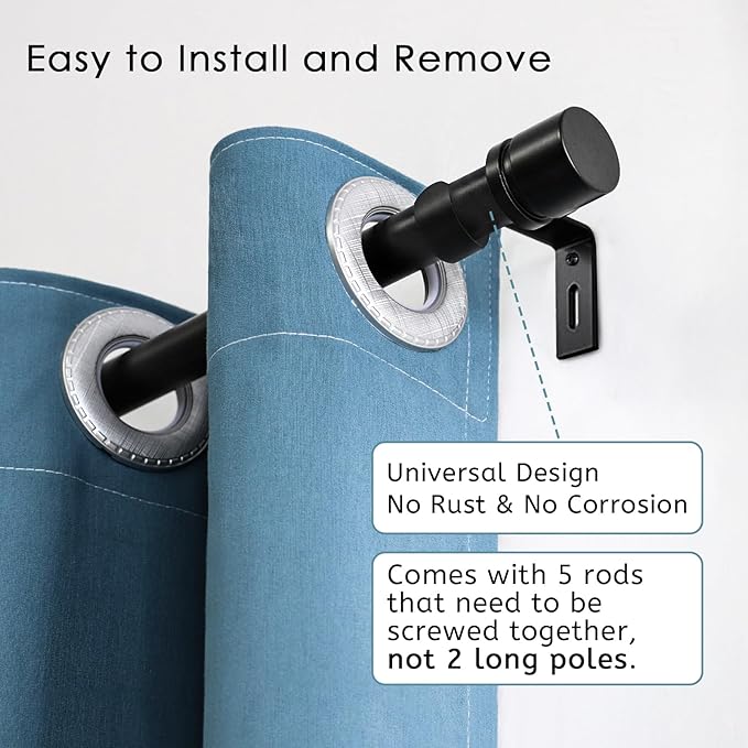 Byondeth Curtain Rods for Windows 16 to 88 Inches 2 Pack Adjustable Length 1 Inch Diameter Window Curtain Rod with Aluminium Finials, Black