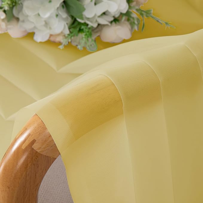 Chyhomenyc Sheer Mustard Yellow Curtains 90 inches Long 2 Panels, Light Filtering Soft Airy Solid Elegant Voile Window Treatment Drapes for Bedroom Living Room Wedding Party Decor, 42 Wx90 L Inches