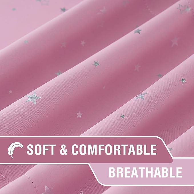 H.VERSAILTEX Blackout Curtain Valances for Kitchen Window/Living Room/Bathroom Privacy Added Rod Pocket Home Decoration Winow Valance, 52" W x 18" L, Glitter Stars in Pink Base