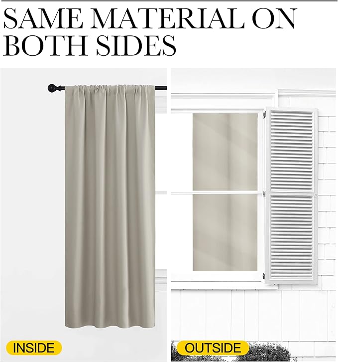 NICETOWN 2 Panels Blackout Curtains, Rod Pocket Thermal Insulated Drapes for Kitchen, Heavy Duty Small Window Treatment for Dorm Room, Studio Apartment, Basement (Natural, W42 x L30)