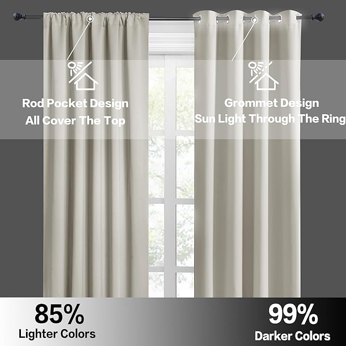 RYB HOME 54 inch Curtains for Living Room, Rod Pocket Thermal Insulated Small Window Drapes Room Darkening Shades for Bedroom Studio Dorm, W 42 x L 54 inch, Set of 2 Panels, Natural