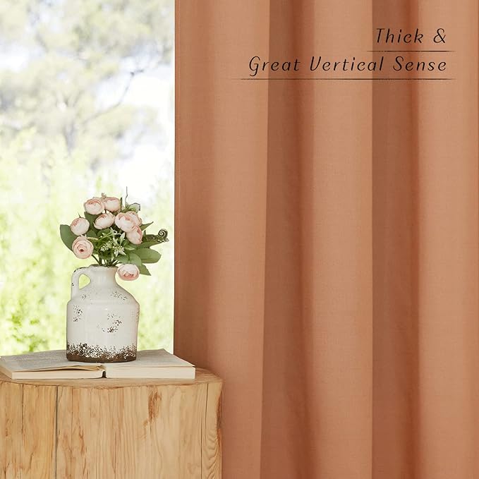 NICETOWN Rustic Linen 102 inch Long Curtains for Living Room, Grommet Privacy Added Thick Linen Weave with Light Filter Window Curtains & Drapes for Bedroom, Burnt Orange, W55 x L102, 2 Panels