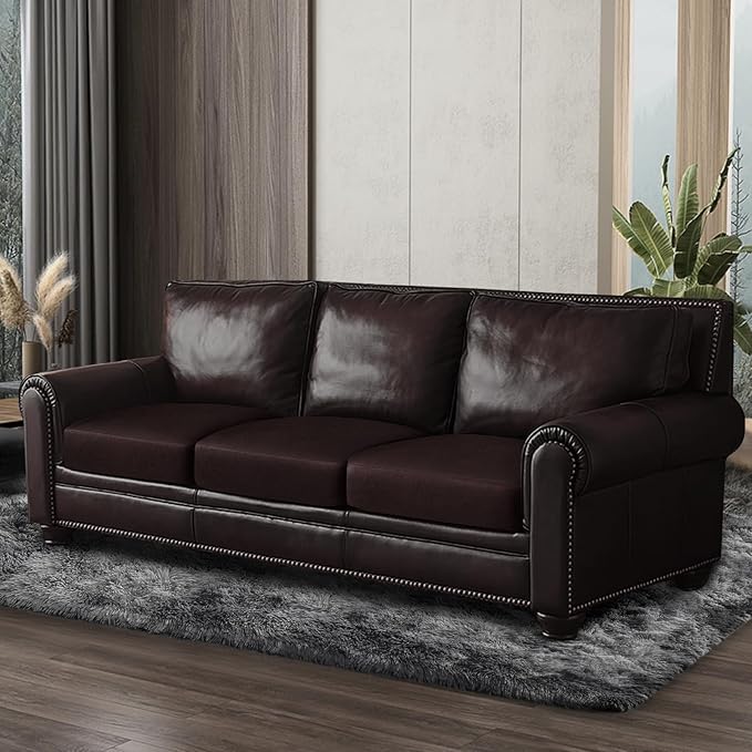 Leather Look Couch Cushion Covers Sofa Seat Slipcovers Sets Couches Furniture Protector for Sectional Armchair Loveseat Pets Kids Stretch Spandex Fabric (3 Cushion Sofa, Chocolate)