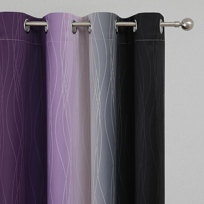 Estelar Textiler Black and Purple Ombre Blackout Curtains for Bedroom, Full Room Darkening Grommet Curtains for Living Room, Thermal Insulated Light Blocking Gradient Drapes, 52Wx63L,2 Panels