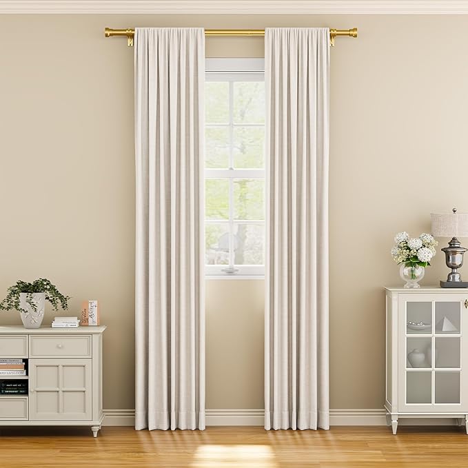 YaFex Curtain Rods 2 Pack 32-58 Inch, Heavy Duty 1 Inch Curtain Rod, Gold Short Adjustable Window Treatment Rods, Modern Design, Easy Installation