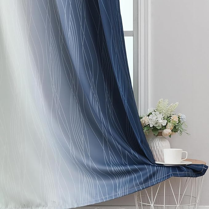 Estelar Textiler Sage Green and Navy Blue Blackout Curtains for Sliding Door,Thermal Insulated Ombre Drapes 108 Inches Long,Full Room Darkening Energy Saving Curtains for Living Room,52Wx108L,2 Panels