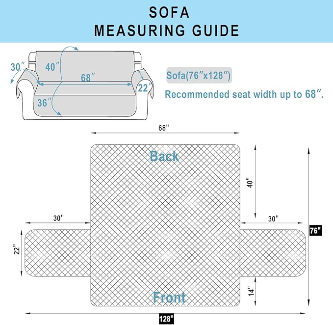 Reversible Sofa Covers Couch Cover Furniture Protector for Dogs Elastic Straps Water Resistant(Sofa,Blue/Beige)