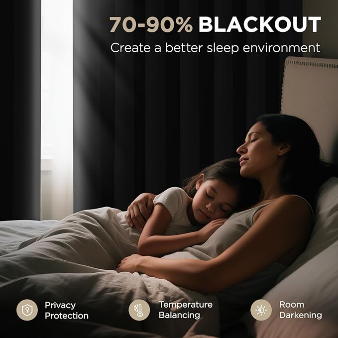 Joydeco Blackout Patio Sliding Door Curtains 90 Inches Long, Grommet Privacy Room Divider Curtains, Extra Wide Thermal Blackout Drapes for Bedroom Living Room (Black, 100Wx90L, 1 Panel)