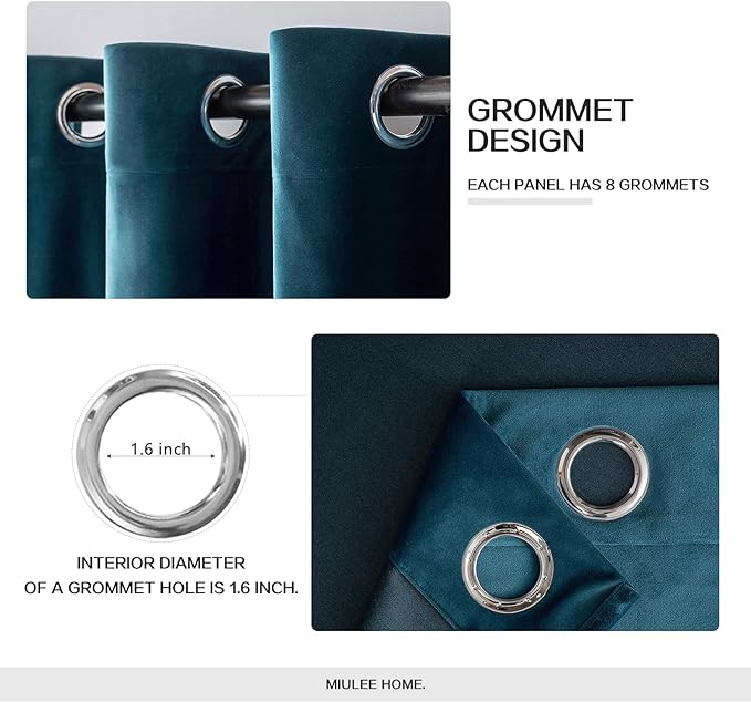 MIULEE Blue Velvet Curtains 90 Inches Length Blackout Curtains Thermal Insulated Soundproof Room Darkening Grommet Curtains/Drapes for Living Room Bedroom 52 x 90 Inch 2 Pcs Peacock Blue