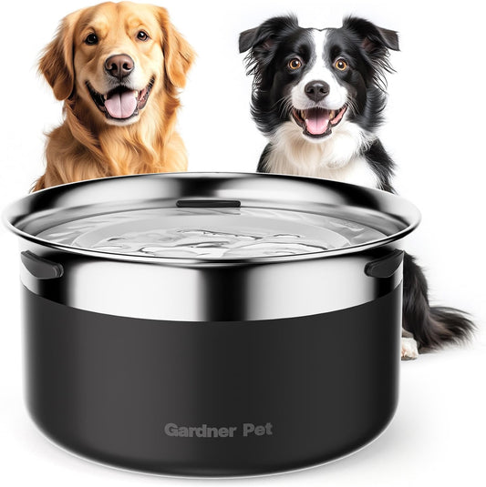 Gardner Pet Dog Bowls 1 Gallon (3.85L) Stainless Steel No Spill Dog Water Bowl, Slow Water Feeder Metal Bowls, Spill Proof Water Dispenser for Large Dogs, Promotes Healthy Hydration(Black)