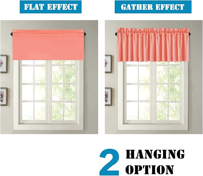 H.VERSAILTEX Blackout Valances for Windows,Short Window Valances Curtains for Living Room/Bedroom/Bathroom Privacy Decorative Rod Pocket ，2 Panels，52" W x 18" L, Coral
