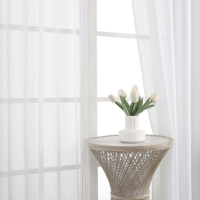 Lecloud Pure White Sheer Curtains 84 Inches Long 2 Panels Set, Airy Voile Light Filtering Window Curtains, Dual Rod Pocket Elegant Window Treatments Drapes for Bedroom Living Room, 42" W x 84" L