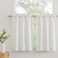 RYB HOME Kitchen Curtains Over Sink 36 inches Length, Linen Blend Semi Sheer Light Filtering Tiers for Camper Bathroom Cafe, Small Curtains for Door Window, W 26 x L36, Linen, 2 Panels Set