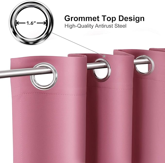 ChrisDowa Grommet Room Darkening Curtains for Bedroom and Living Room - 2 Panels Set Thermal Insulated Blackout Curtains (Pink, 52W x 84L)