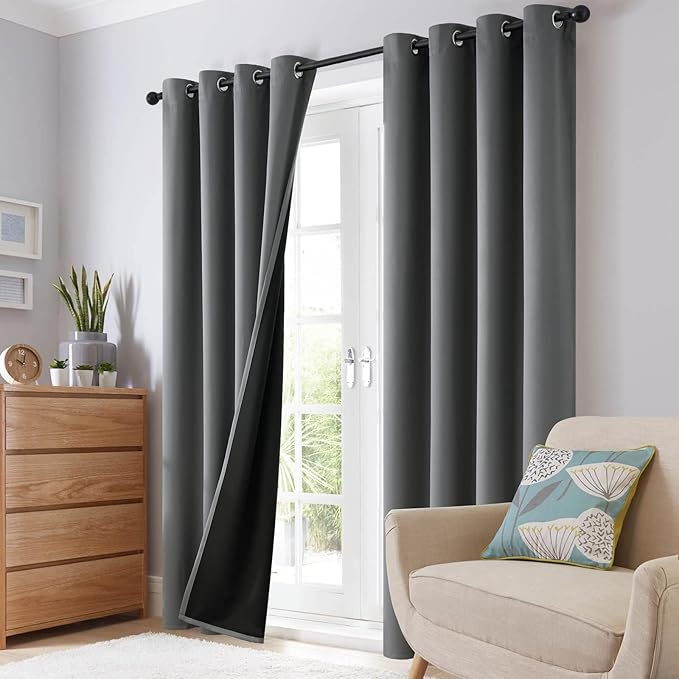 SimpleHome 100% Blackout Curtains for Bedroom,Thermal Insulated Grommet Window Drapes Room Darkening Grey Curtains for Living Room with Black Back,42 x 63 Inch,2 Panels
