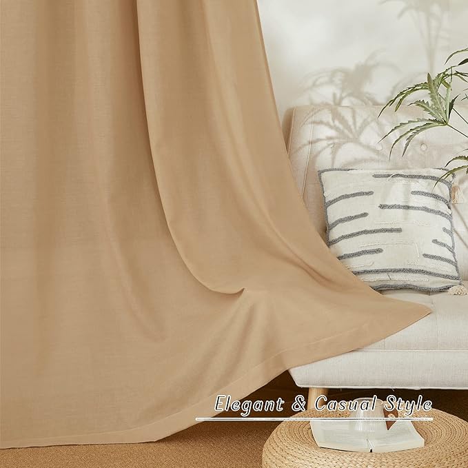 NICETOWN Rustic Linen 96 inch Long Curtains for Living Room, Grommet Privacy Added Thick Linen Weave with Light Filter Window Curtains & Drapes for Bedroom, Burlap, W42 x L96, 2 Panels