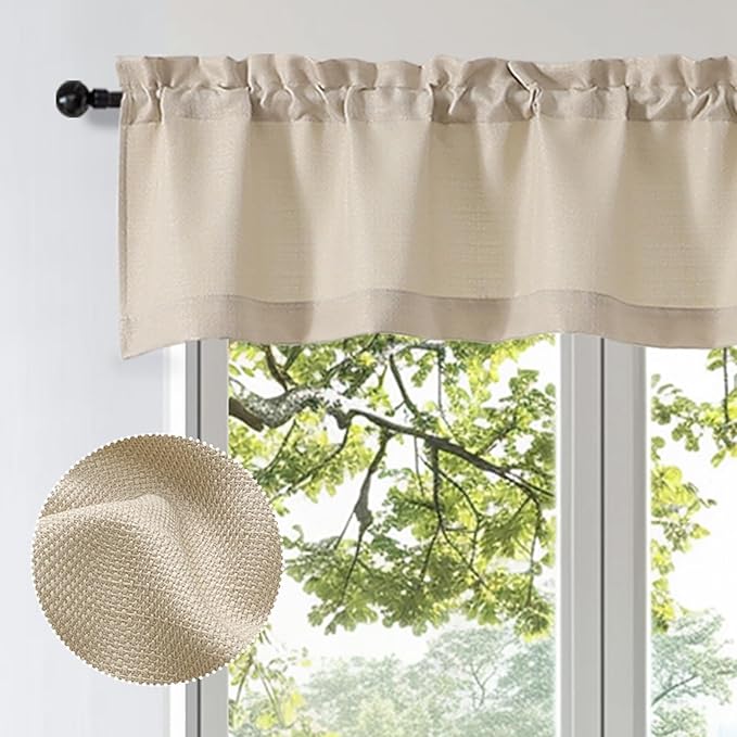 OWENIE Bob 1 PCS Linen Valances for Windows, Faux Linen Textured Kitchen Window Curtains Valance for Bedroom Living Room, Modern Soft Airy Solid Rod Pocket Bathroom Cafe Curtain, 60Wx14L Inch