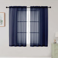 Navy Blue Sheer Curtains for Bedroom Living Room 45 Inch Length 2 Panels, Soft Airy Light Filtering Small Kitchen Window Curtains, Rod Pocket Short Curtain Drapes, Navy Blue, 42"Wx45"L Inch