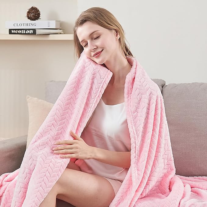 inhand Pink Fleece Queen Blanket for Bed, Super Soft Flannel Cozy Blankets for Adults, Lightweight Leaves Pattern Fuzzy Blanket for Office,Travel, Warm Plush Blankets for All Season, 90x90 Inches