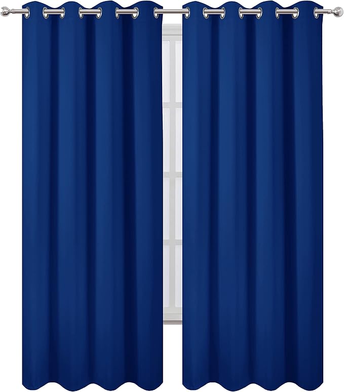 LEMOMO Blackout Curtains 52 x 95 inch/Royal Blue Curtains Set of 2 Panels/Thermal Insulated Room Darkening Bedroom Curtains