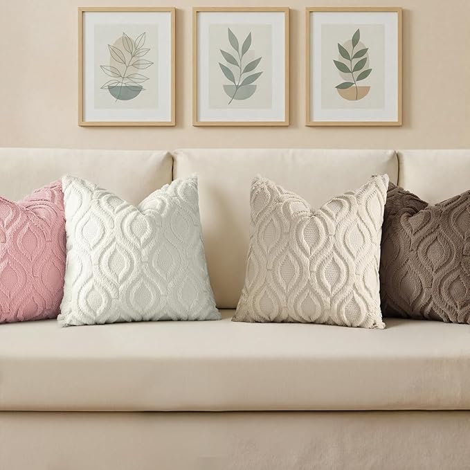 decorUhome Throw Pillow Covers 18x18 Inch Set of 2, Soft Plush Faux Wool Pink Solid Couch Pillow Covers, Accent Farmhouse Neutral Square Pillow Cases for Sofa Bed Living Room