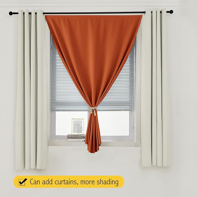 Self Adhesive Curtains Portable Blackout Curtain Simple and Easy to Install Bedroom Window Thermal Lnsulated Kitchen Room Darkening Black Small Drapes, 35" W X 79" L, Orange, 1 Panel